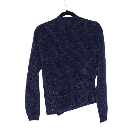 MICHELLE MASON Metallic Twist Ribbed Sweater Navy Asymmetric Hem Women's P/US 2 - Picture 3 of 13